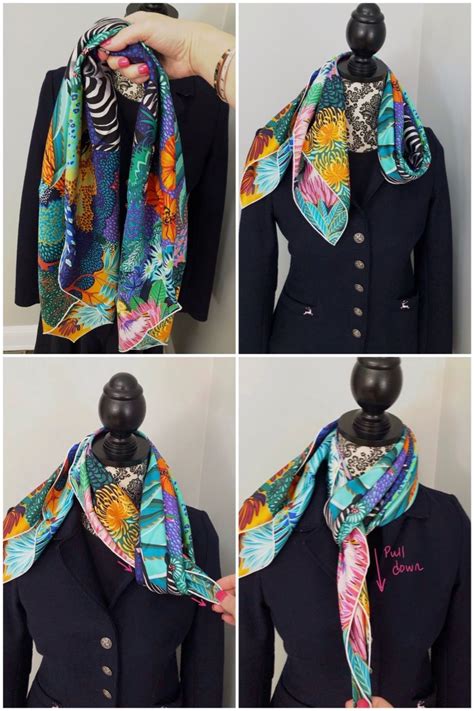 showing hermes label when wearing scarf|Hermes scarf tying instructions.